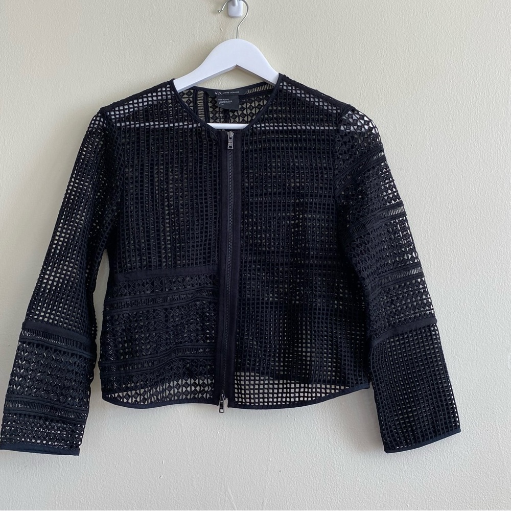 Armani Exchange Women’s Black Crochet Lace Sheer Zip Up Jacket Size S